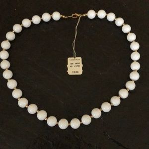 3 Casual/white beaded necklace/ gold ball spaced